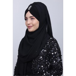 Black Shawl with Stones and Drawstring Ties