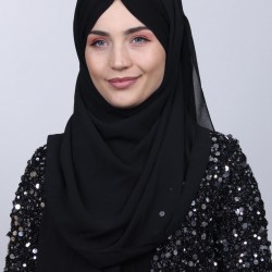 Black Shawl with Stones and Drawstring Ties